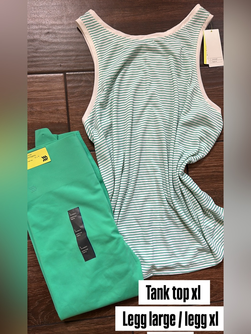 Striped White & Green Racerback Tank Top and legg set